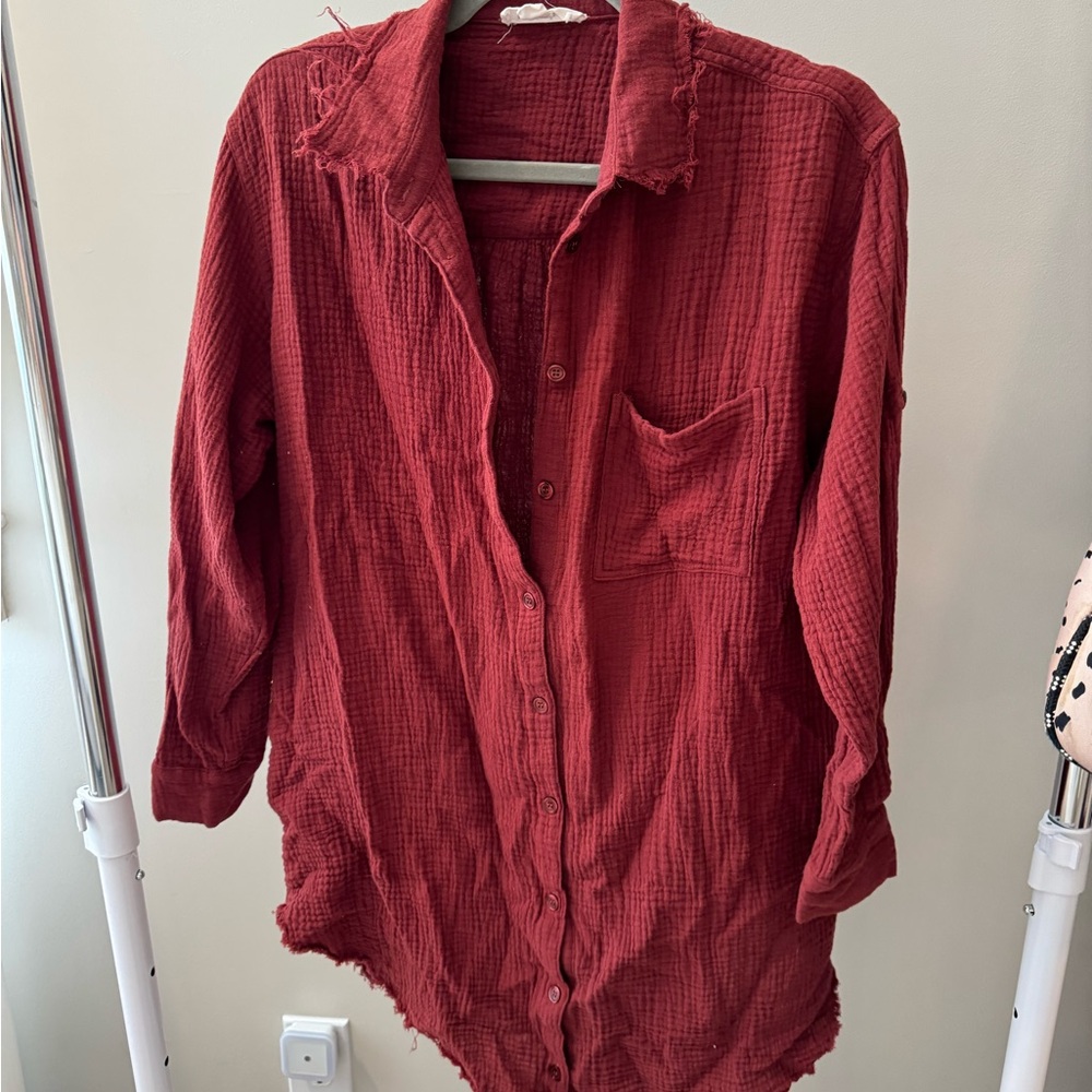 Mittoshop Red Textured Button-Up Top